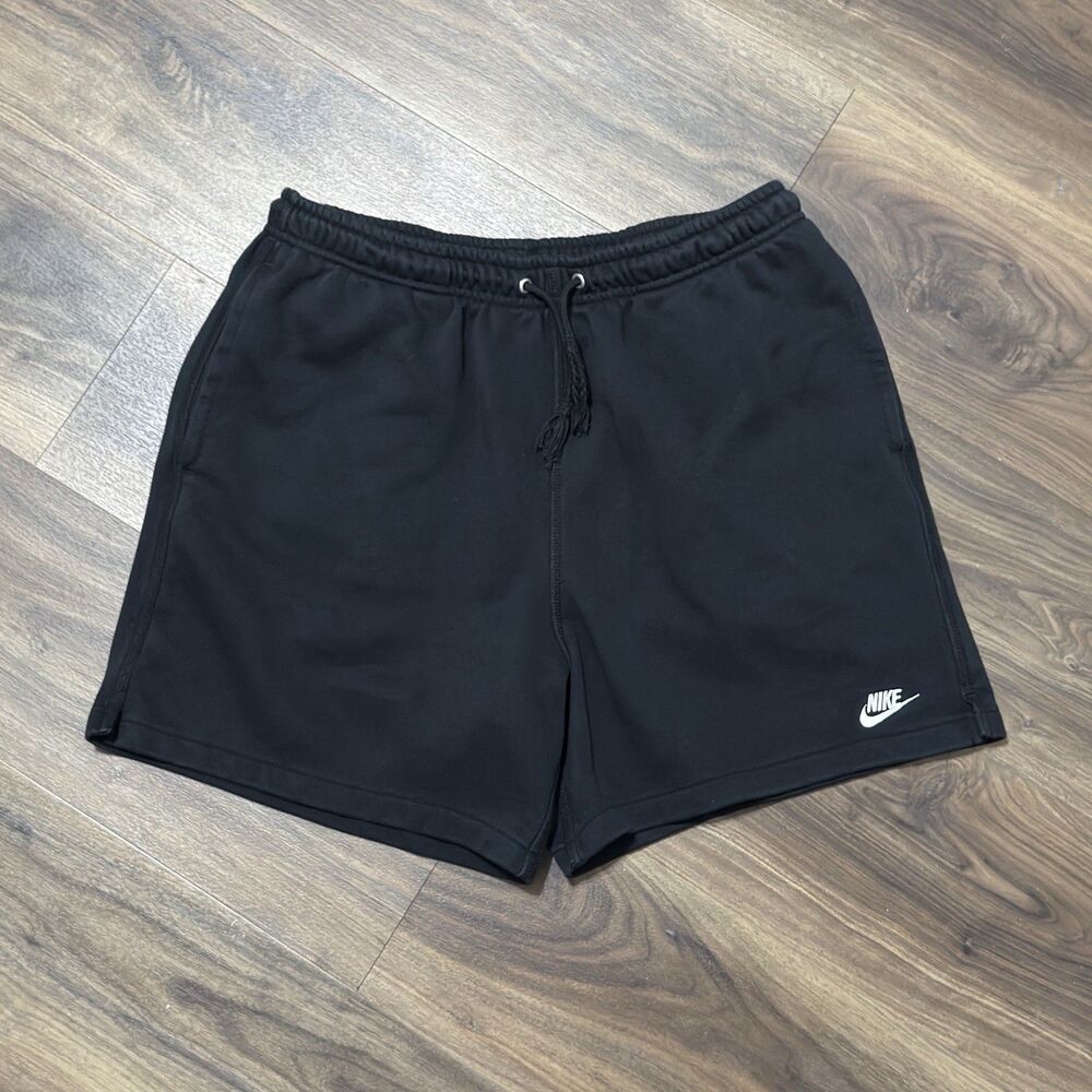 Nike Fleece Sweat Shorts Mens M Black Embroidered Logo Drawstring Athletic